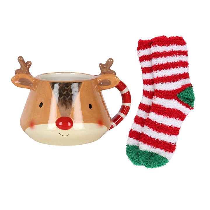 Reindeer Mug and Sock Gift Set