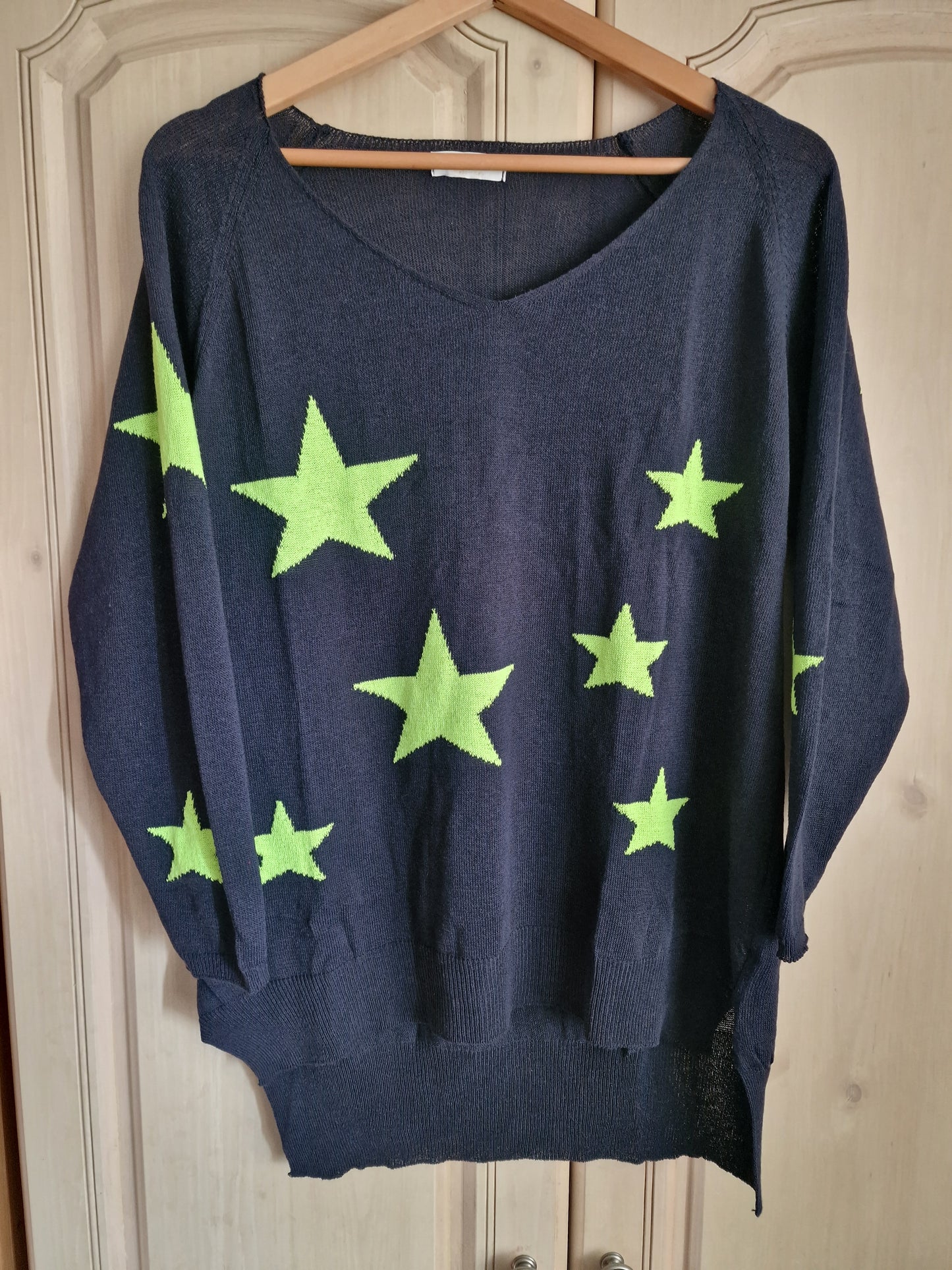 Scattered Star Print Lightweight Cotton Jumper in Navy Blue