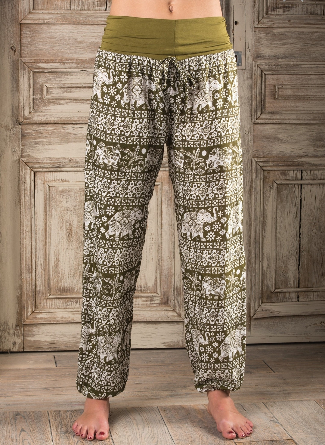 Elephant Print High-rise Harem Trousers/Yoga Pants