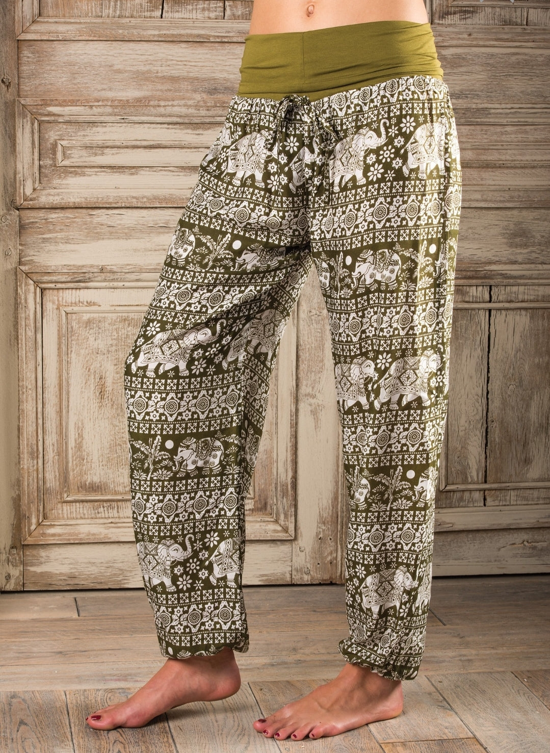 Elephant Print High-rise Harem Trousers/Yoga Pants